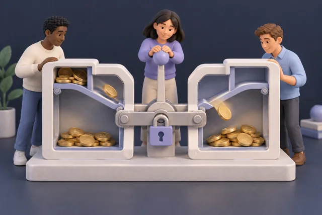 A paired ledger mechanism links two sides of a transfer through one shared control.