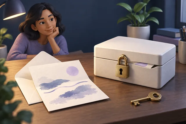 An open letter and a locked box with a separate key illustrate readable and protected information.