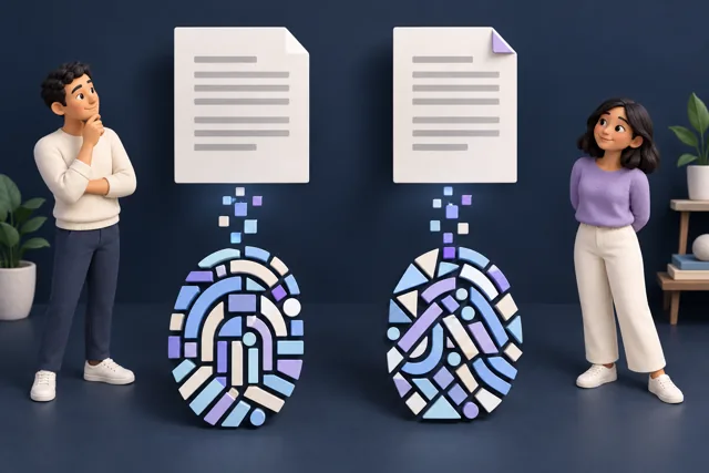 Two slightly different documents have visibly different fingerprint patterns.