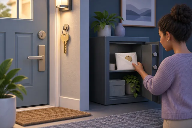 A separate spare key is kept in a protected place, away from the normal entrance key.